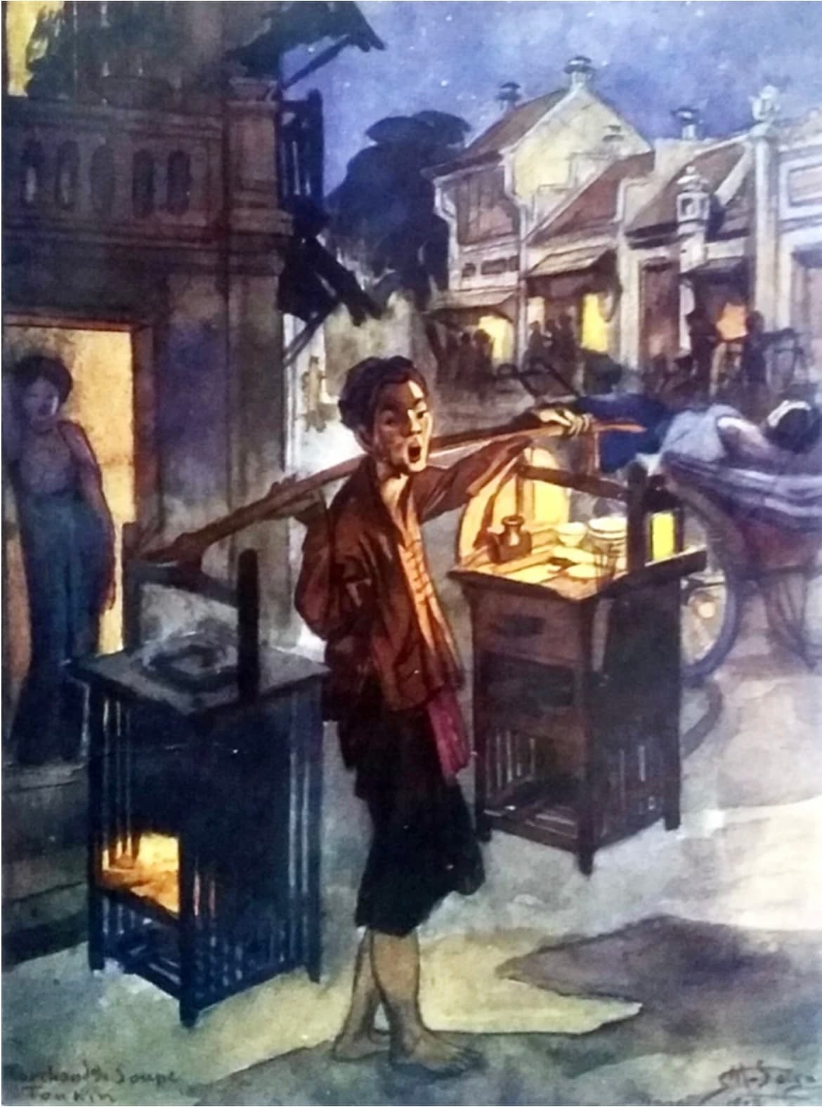 Pho street vendors in Hanoi, painted by French artist Maurice Salge in 1913